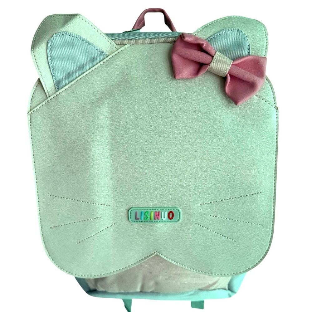 Cat Backpack Pink Mint School Kids Bookbag Bow Design